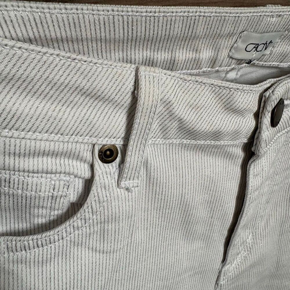 Cache Cream Skinny Jean Pants Shimmery Metallic Pinstripes 10 Made in USA Preppy - Picture 5 of 13